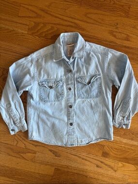 100% Cotton Light Blue Denim Button-Down Shirt for Kids 7/8